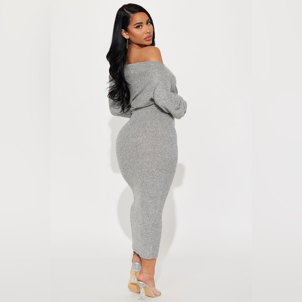 Off Shoulder Grey Sweater Dress